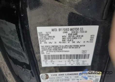 2013 Ford F150 Supercrew z USA, uszkodzony, nr VIN 1FTFW1ET0DFD79523